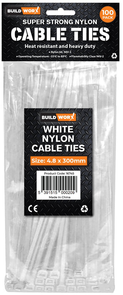 Cable Tie White 4.8 x 300 Bag (100)