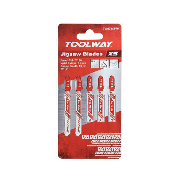 Toolway T118B Straight Cut Metal Jigsaw Blades 5pc