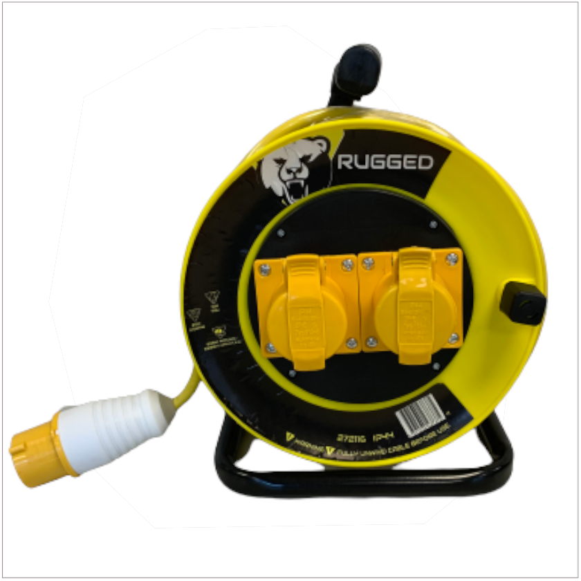 25m 16A 2 Socket 2.5mm Cable Reel Rugged
