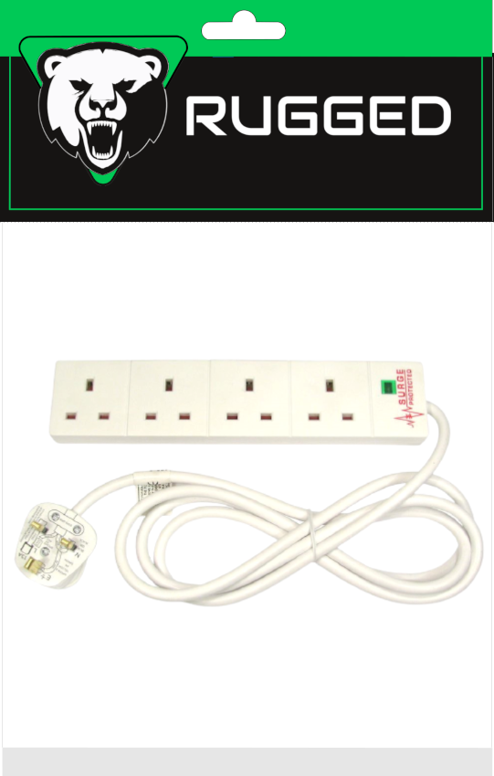 4 way 2m Surge Protection Extension Lead Rugged