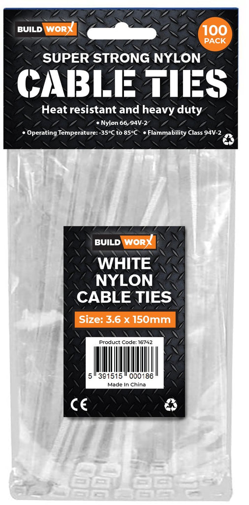 Cable Tie White 3.6 x 150 Bag (100)
