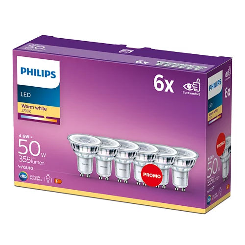 Philips LED 50W GU10 Bulb Warm White (QTY 6)