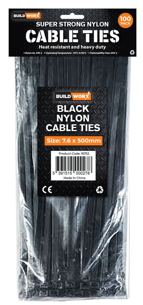 Cable Ties Black 7.6 x 500 Bag (100)