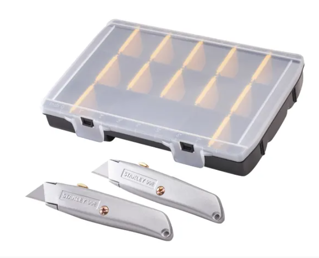 STANLEY 99E Trimming Knife Twin Pack with 50 Spare Blades in Organiser