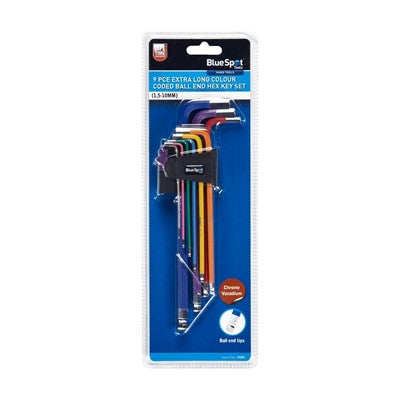BlueSpot 9Pc Long Color Coded Ball End Allen Hex Key Set