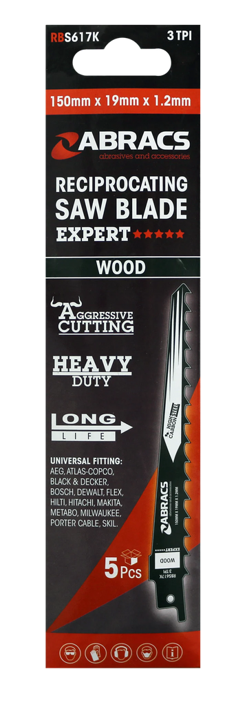 Abracs RECIPROCATING SAW BLADE 150x19x1.2mm - WOOD (5)