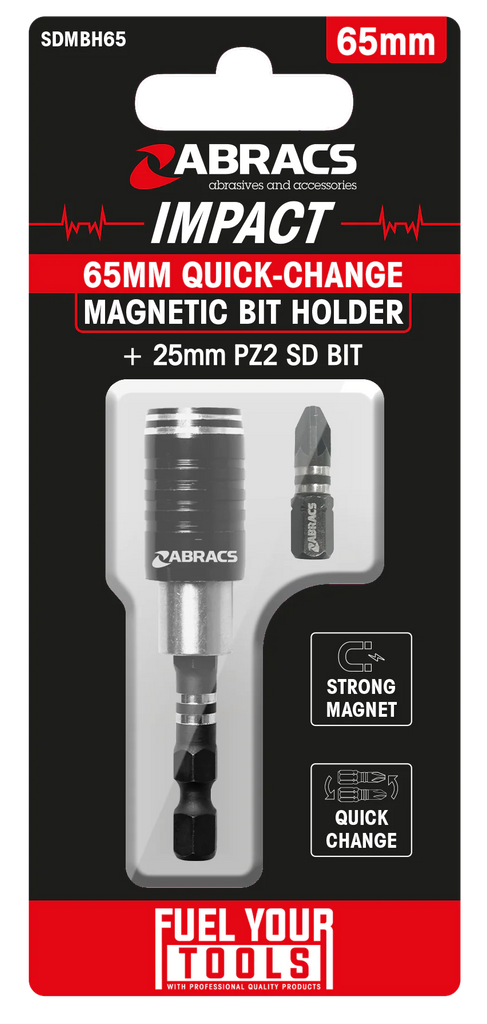 Abracs Quick-Change 65mm Magnetic Bit Holder + 25mm PZ2 S/D Bit