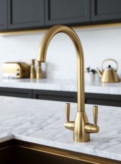 TWIN LEVER KITCHEN SINK MIXER  BRUSHED BRASS
