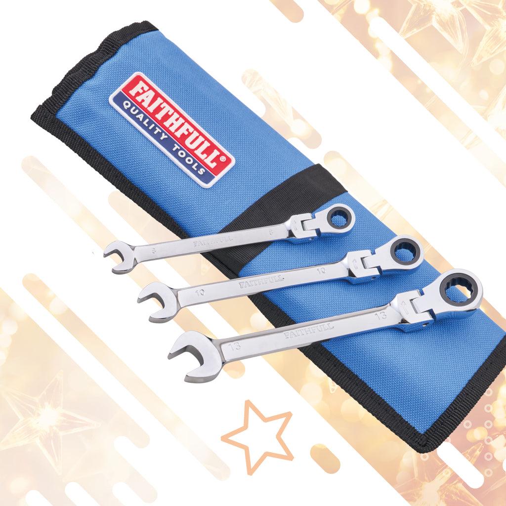 FAITHFULL 6 PIECE RATCHETING COMBINATION SPANNER SET