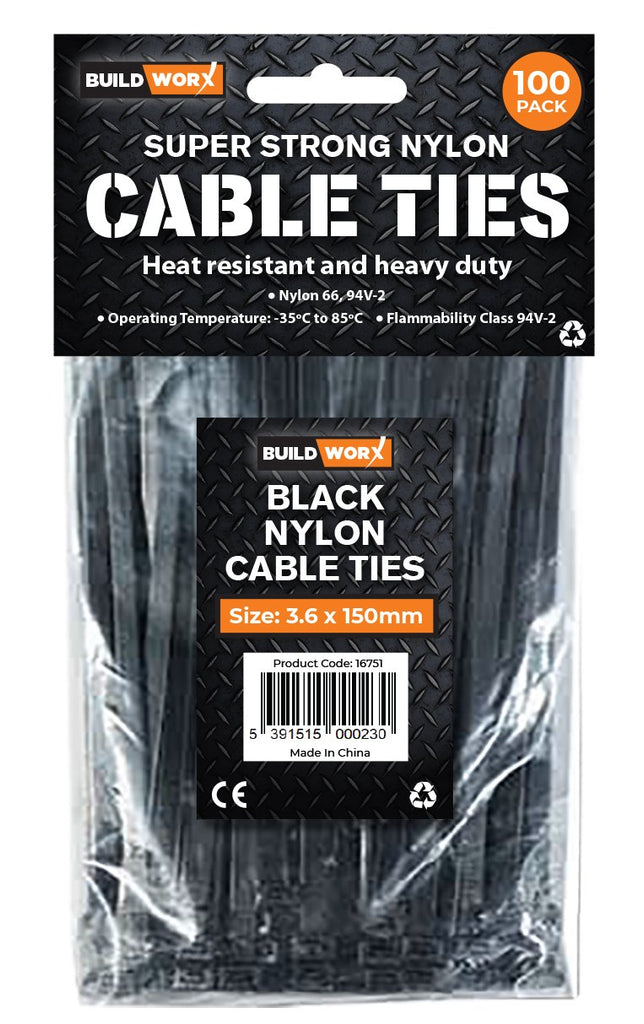 Cable Tie Black 3.6 x 150 Bag (100)