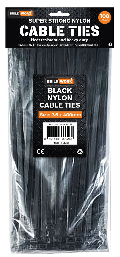 Cable Ties Black 7.6 x 400 Bag (100)