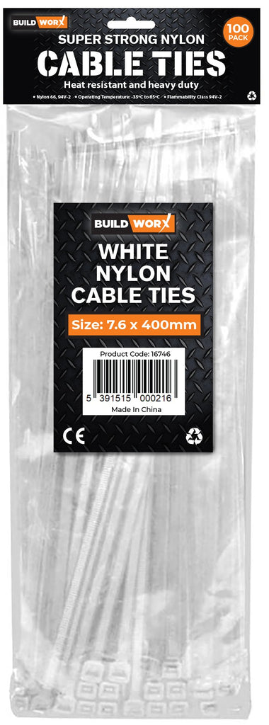 Cable Tie White 7.6 x 500 Bag (100)