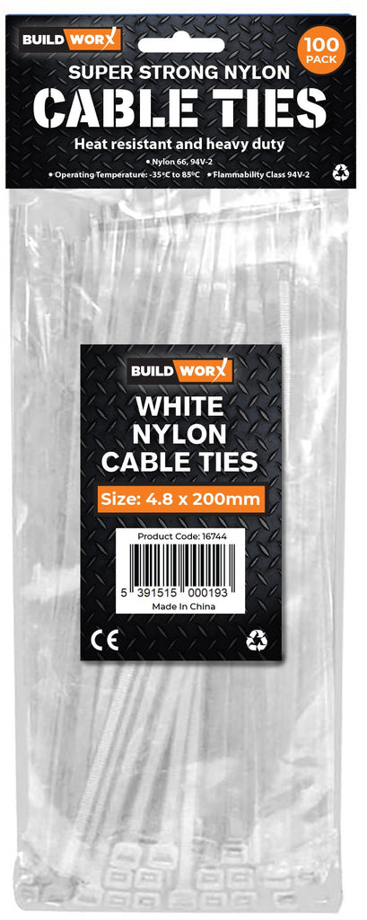Cable Tie White 4.8 x 200 Bag (100)